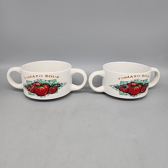 Vintage Ceramic Tomato Soup Mug Bowl Set Of 2 Handle - Picture 1 of 5